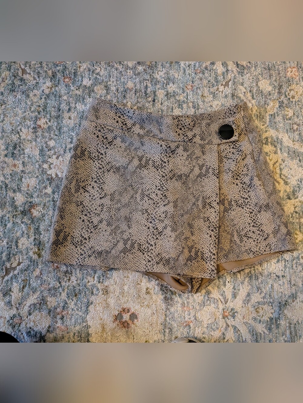 Zara Taupe Snakeskin Wrap-Front Skort with Button